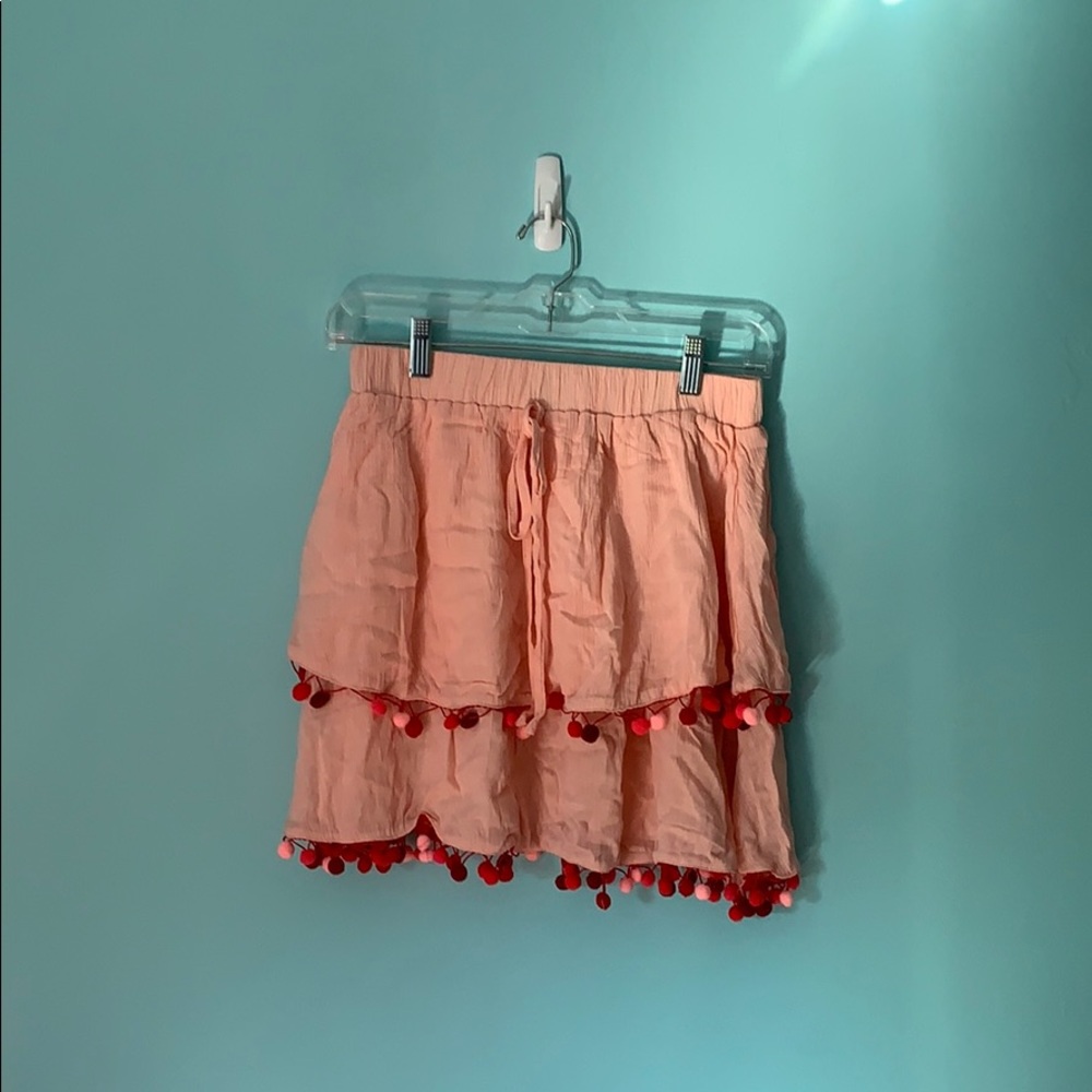 Pink pom Pom tiered skirt